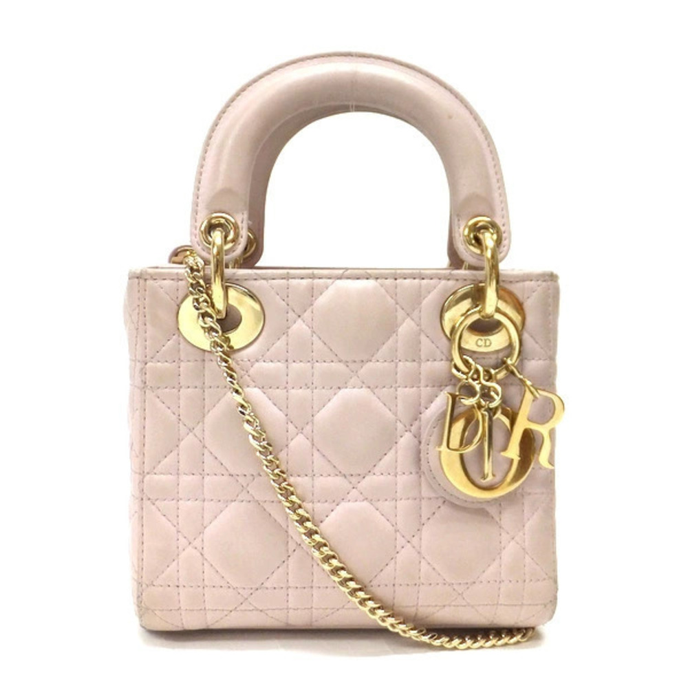 Christian Dior Lady Handbag Lambskin Pink